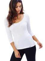 Boody Scoop Neck 3/4 Sleeve Top in White