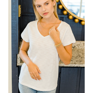 Erin Gray Short Sleeve Messy V Tee in White