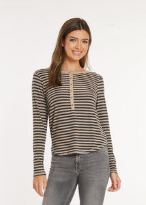 Mododoc Henley in Dark Oat/Chocolate Stripe