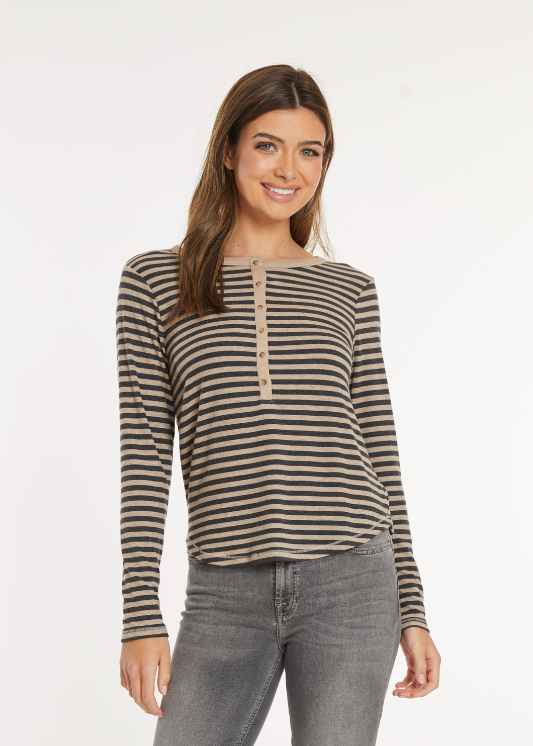 Mododoc Henley in Dark Oat/Chocolate Stripe