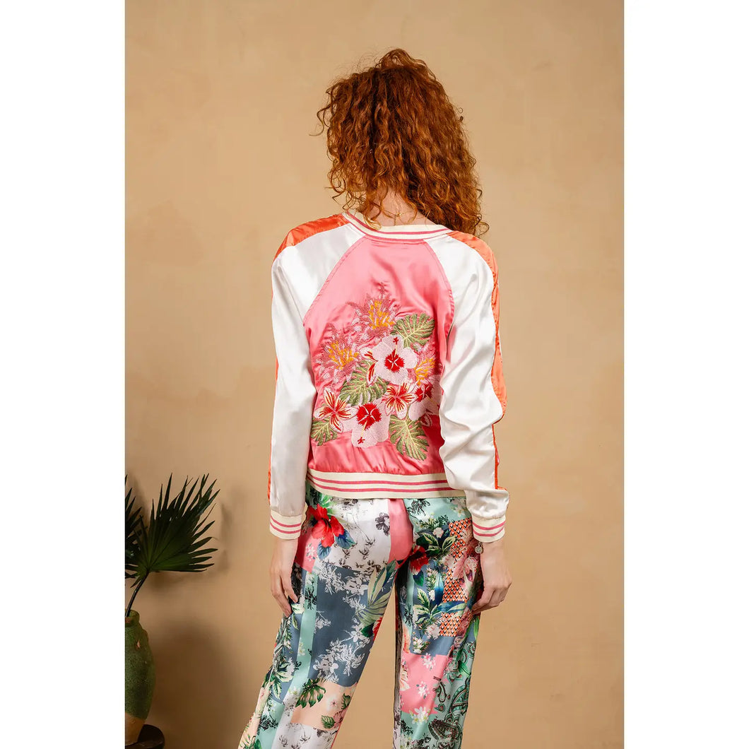 Retro Floral Print Reversible Jacket in Ivory