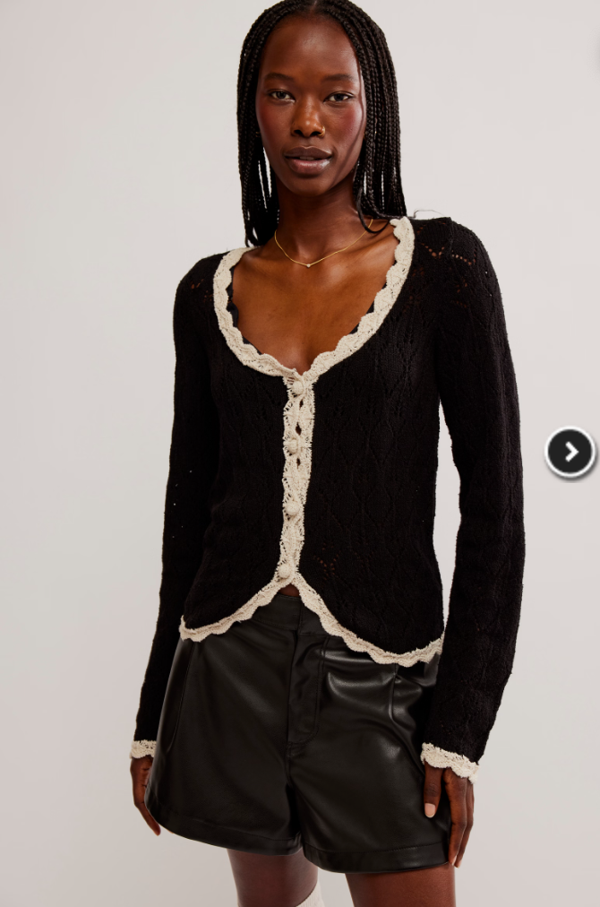 Free People Adelene Cardigan in Black