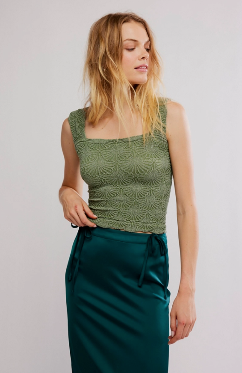Free People Love Letter Cami in Elm Green
