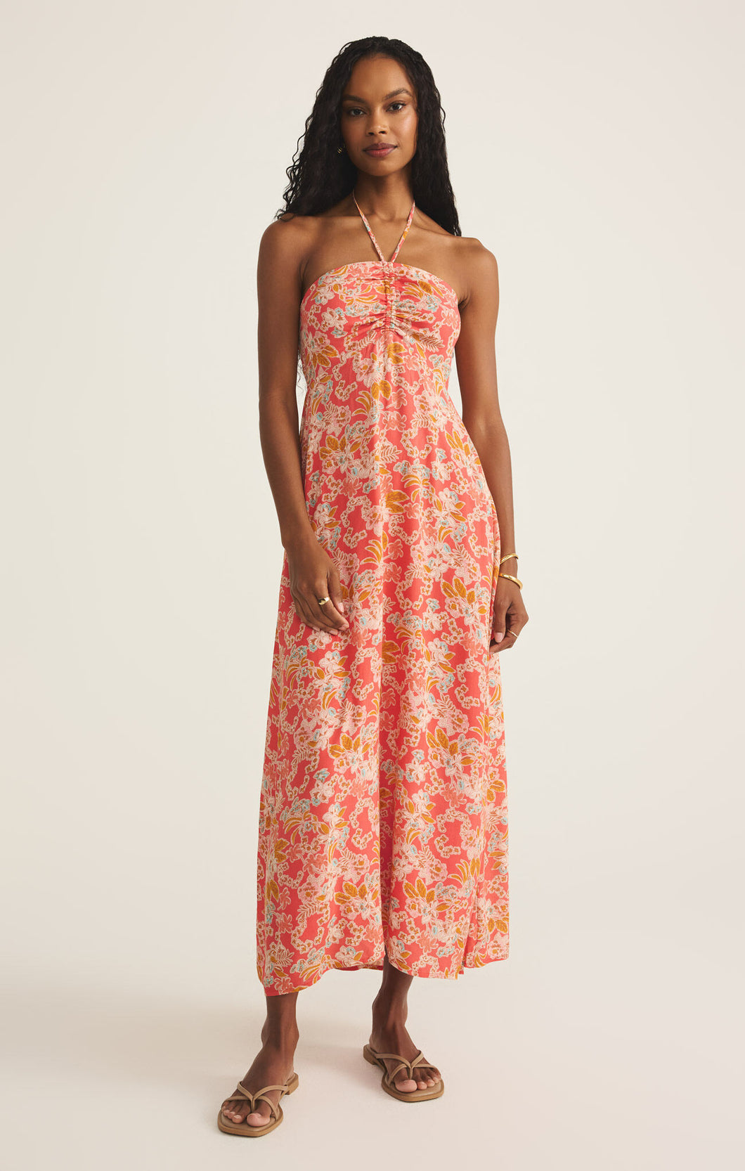 Z Supply Balos Jardin Floral Midi Dress in Persimmon