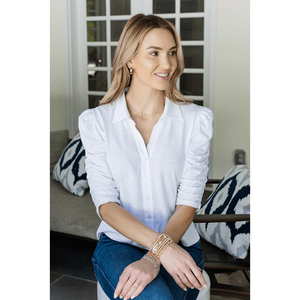 Erin Gray Grace Button-Up Elbow Length Tee in White